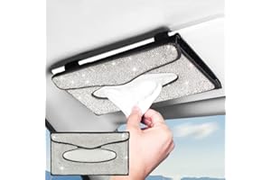 eing Car Tissue Box Holder- PU Leather Bling Crystal Van Truck Vehicle Napkin Cover for Backseat and Sun Visor,Refill Paper Included (Black)