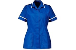 Instex Womens Nurses Healthcare Tunic, Dental Vet Salon, Royal Blue with White Trim, Pointed Collar INS32RB