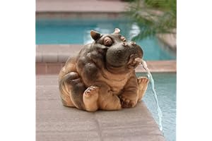 SHARRA Seau Hippo - Arroseur de bassin - Statue de jardin - Arroseur en résine - Pour bassin de jardin, piscine - Décoration