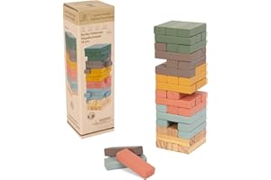 WOODENFUN Lot de 48 tours empilables en bois coloré avec dés - Pour fête - Convient pour les enfants de 3 ans et plus - 8 x 8 x 28 cm