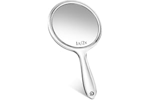 HARIENDNY Handspiegel mit Griff, Doppelseitiger Handspiegel 1X/2X Vergrößerung Spiegel, Kosmetikspiegel Schminkspiegel, Tragbarer Reisespiegel für Make-up, Mehrzweck Spiegel Runde Form für Damen Tägliche