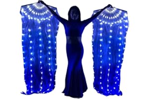 WEISIPU 1 Pair 1.8m LED Belly Dance Silk Fan Veil Long Bamboo Fans Veil Hand Made Silk Fan for Dance Outdoor
