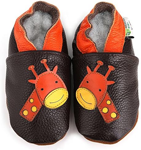 AUGUSTA BABY Baby Boys Girls First Walker Soft Sole Leather Baby Shoes - Giraffe - EU Size 23