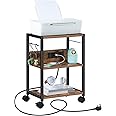 MAHANCRIS 3-Tier Mobile Printer Table, Printer Stand with Power Outlets and USB Ports, Home Printer Shelf with 2 Hooks, for Office and Living Room, Rustic Brown (42 x 28 x 60 cm) APTHR40KE01