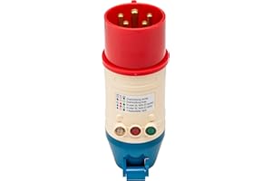 ‎TESTBOY Testboy TV 432 CEE-Adapter mit Drehfeldrichtungsanzeige (bruchfestes PE-Gehäuse, kombinierbar mit Testavit Schuki 1A, 2K und 3A, Drehfeldrichtungsanzeige), Rot/Weiß/Blau