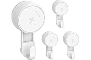 Ulinek Lot 4 Crochet Ventouse Plastique Crochet Mural d'aspiration en Nouvelle Ventouse Forte/Porte Serviette Peignoir Couronne Manteau Torchon, Ustensile Salle de Bain Cuisine 5KG Blanc