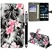 Produktbild Huawei P10 Hülle, Kamal Star® HUAWEI P10 Hülle , ( Pink Flower Dark Grey Book) Schutzhülle Lederhülle Handyhülle aus Leder Flip Cover Taschenhülle mit Kreditkartenhaltern, Standfunktion, Geldbeutel, Magnetverschluss + Stylus