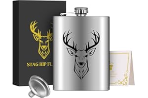‎LKKCHER NOVELTY 8oz/237ml Edelstahl Flachmann, Taschenflasche, mit Trichter und Grußkarte, Geschenkbox, Schwarz Hirschkopf Muster, Geschenk für Outdoor Flachmann, Perfekt für Camping, Wandern und Outdoor Aktivitäten