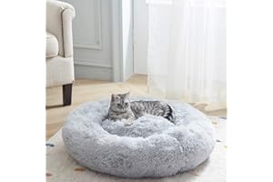 SunStyle Home Donut Dog Bed,Calming Round Dog Cat Bed Machine Washable, Soft and Fluffy Cuddler Pet Cushion Self-Warming Puppy Beds(Grey 80CM)