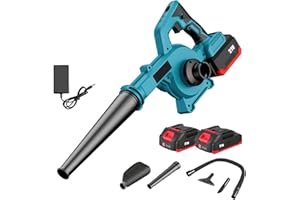 UOEONR Soplador de Hojas de 21 V, Ligero y Potente con 2 Baterías y Cargador,Motor sin escobillas 6 Modos de Velocidad,Ideal para Jardín, Patio, Garaje, Césped, Nieve, Polvo y Pelo de Mascotas (2 Baterías)