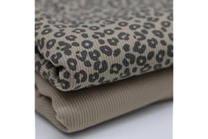 Die Stofftante Ribstrick Jersey | Rippenjersey | Rip Jersey | schmale Rippen | mit Druck | für Bekleidung | Ökotex | 50x135 cm | Meterware (Leopardenmuster, dunkelbeige), RT220