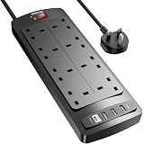 Extension Lead with 4 USB Slots (3.4A, 1 Type C and 3 USB-A Ports) ,POWSAF Power Strip Surge Protector with 8 way plug extens