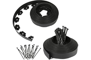 Fiqops Flexible Plastic Lawn Edging with 60 Ground Anchors for Anchoring, Length 20 m Height 5 cm, Flexible Flower Bed Edging Root Barrier Round Flower Bed Border