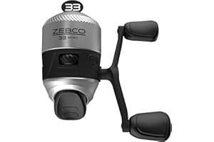 Zebco 33 Micro Spincast Moulinet de pêche Taille 10 – Récupération à Droite ou à Gauche – Alerte de Touche intégrée – Pré-enroulé avec Ligne Cajun Zebco de 1,8 kg – Argenté/Noir