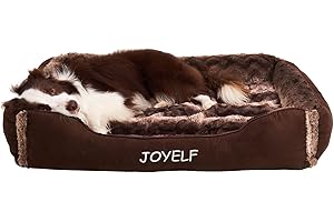 JOYELF Duże łóżko dla psa z pokrowcem do prania Ultra miękka sofa dla psa i rozgrzewające łóżko dla kotów lub psów z prostokątną oddychającą miękką bawełną i piszczącą zabawką w prezencie