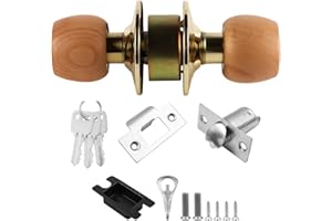 ZONADAH Juego de pomos de bola de madera de haya para entrada, 60 mm, cerradura de puerta interior con mecanismo de bloqueo de 3 llaves, ideal para habitaciones que requieren seguridad adicional