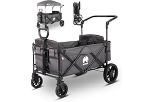 ‎ELVENT elvent® Allrounder Premium Bollerwagen - faltbar mit Dach | Sitzpolster, Hecktasche, Feststellbremse, Off-Road-Reifen, 5-Punkt-Gurt I 2 Kinder (Grau)