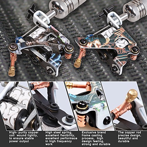 Professional Tattoo Kit 2 Tattoo Machine Guns 7 USA Inks Power Supply Foot Pedal Needles Grips Tips Tattoo Accessories D53EUYMX - 2