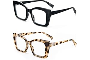 MMOWW Paquete de 2 gafas de lectura de gran tamaño para mujeres con montura cuadrada, estilo de moda, anti luz azul para mujeres y hombres +1.5