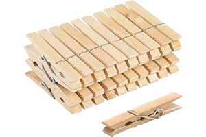 MILOSC Pack of 36 Wooden Clothes Pegs, Strong Laundry Clips for Washing Lines, Art Crafts and Photo Hanging