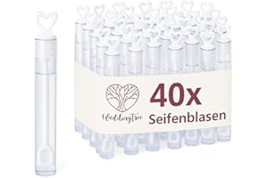 ‎WEDDINGTREE WeddingTree Seifenblasen Hochzeit Set in weiß - 40 Stück mit Herzgriff - herzallerliebst für Hochzeit Taufe Geburtstag Goldene Hochzeit Verlobung Valentinstag Gastgeschenk Party