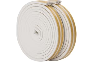 FEELAVA Doors Windows Weather Stripping Seal Strip, D Type 10 m Rubber Seal Weather Strip Foam Tape, Anti-Collision Self-Adhesive Doors Windows Water-proofing Sound-proofing - 2 Roll/Total 10m (White)