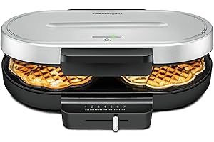 ROMMELSBACHER Waffel Automat WA 1250, na 2 gofry w kształcie serca, po 16 cm, powłoka nieprzywierająca, lampka do pieczenia, regulowana bezstopniowo, 1250 W, czarny/srebrny