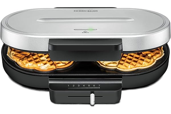 ROMMELSBACHER våffelautomat WA 1250, för 2 hjärtvåfflor, 16 cm, Ø non-stick-beläggning, bakampel, steglöst justerbar, 1250 watt, svart