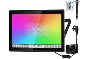 NATPOW Projecteur Led RGB, Projecteur LED Couleur Extérieur 100W avec Télécommande, étanche IP66 Spot LED Couleur à Changement Couleur avec 16 Couleurs 4 Modes, Lumière RGB pour Jardins, Cours, Portes
