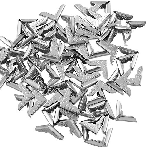 HOUSWEETY 100 Silberfarbe Embellishments Deko Charms Ecken Zierecken 2x1cm - 2
