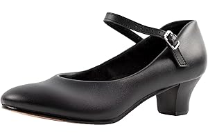 Asyusyu Ankle Strap Character Shoes 1.55" Ballroom Dance Shoes for Women Dancing Latin Salsa