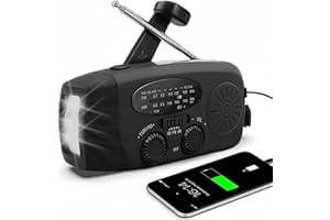 LEUKOLES Radio solaire portable avec météo AM/FM/NOAA, générateur de manivelle, batterie externe rechargeable de 2000 mAh, chargeur USB pour téléphones portables, lampe de poche LED, pour urgences, camping,