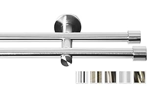 Rollmayer glänzend metall Gardinenstange Ø 16mm Rohr, Edelstahl für Ösenvorhang, Gardinen (Crux 320cm lang, Edelstahl, 2-läufig) modern Vorhangstange Ohne Ringe!