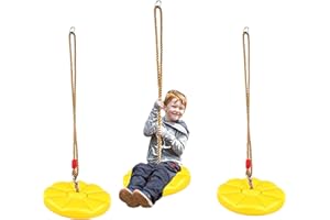 Aszaui Schaukel Outdoor,Tellerschaukel Outdoor,Schaukel Kletterseil Kinder Outdoor Tellerschauke,Baumschaukel für Drinnen, Draußen, Hängeschaukel für Kinder bis 150 kg（Gelb）