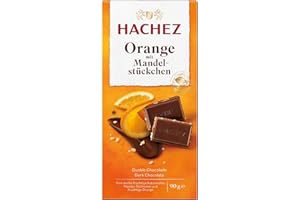 ‎HACHEZ HACHEZ Orange mit Mandelstückchen – 90 g – Dunkle Schokolade mit fruchtiger Orange und knackigen Mandelstückchen – für den besonderen Genuss oder als Geschenkidee