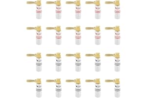 Nakamichi 24K vergoldeter Bananenstecker 12-18 AWG Gauge Größe 4mm für Lautsprecher Verstärker Hi-Fi AV Receiver Stereo Heimkino Audiokabel Stecker (20 Stück (10-Paar), Rechtwinkliger Stecker)
