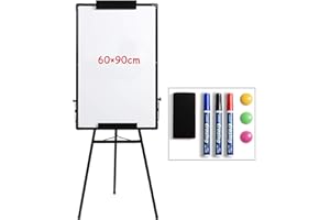 DOEWORKS 90 cm x 60 cm Tableau blanc trépied, Tableau blanc de chevalet effaçable à sec/tableau à feuilles mobiles, panneau de support réglable en hauteur