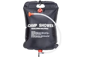 LUOOV Solar Camping Shower Bag Hot Water with Temperature 45°C 5 gallons/20L Portable Solar Heating Premium Shower Bag with Removable Hose Shower Head for Climbing Hiking Fishing Hunting Beach Trips
