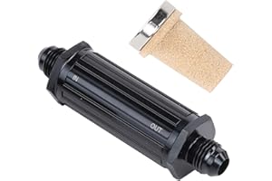AC PERFORMANCE Black Aluminum AN6 Inlet Fuel Filter with 30 Micron Bronze Insert Element -6 AN to -6 AN Male Flare Union Inline Fuel Filter Fitting Adapter,Full Length 92.68 mm
