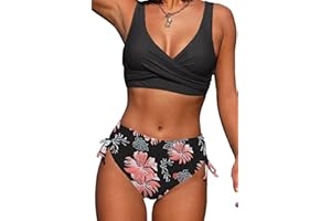Yutdeng Bikinis Mujer Braga Alta Bikini Push Up Clásico Bañadores Mujer Natacion Trajes de Baño Dos Piezas Correas Laterales Relleno Desmontables Biquini Mujer Ropa Playa