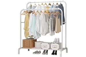 UDEAR Percheros Burro Perchas Independientes de Doble Varilla Estante Para Ropa de Dormitorio Multifuncional, Blanco