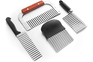DBAILY Coltello Ondulato Verdure, 4pcs Coltelo Ondulato Taglia Patate Tagliapatate a Lama Ondulata Cotello Guaina di Acciaio Inox per Tagliare Frutta Verdura e Insalata Patatine