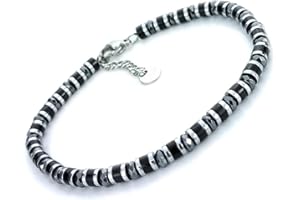 SAGA GIOIELLI® Bracciale Uomo Rondelle Pietre Dure Acciaio (ONICE E CRISTALLI)