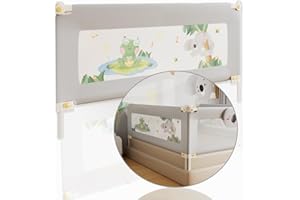 EAQ Bettgitter 180cm Bettschutzgitter Kinderbettgitter für Kinder Babybettgitter Klappbar,Installation frei,Sicherheitsschutz, Kinderbett Kinderbettschutzgitter Rausfallschutz (Frosch, 180cm)