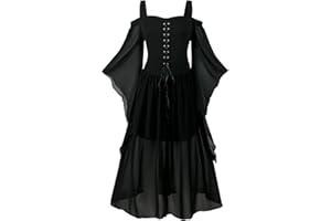 FJKVKDT Vestido medieval para mujer, con mangas de trompeta, renacentista, disfraz medieval, corsé para Halloween, vestido victoriano