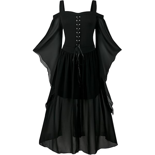 Vestito Medievale Donna - Abito Gotico Lungo In Pizzo, Perfetto Per Halloween, Cosplay E Feste A Tema