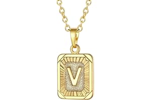 FOCALOOK Buchstaben Kette Damen Rechteck Anhänger Kette Gold Herren Namenskette Initial Necklace Kette mit Buchstaben A bis Z Schmuck für Geburtstag