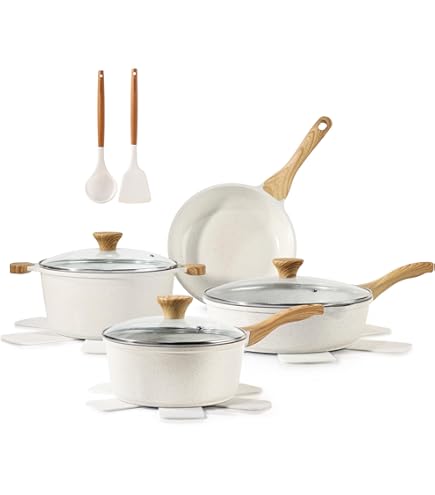 Royal Swiss® 13-delige kookset – potten, pannen & sudderpannen met 9 afneembare handgrepen – geschikt voor inductie – antiaanbaklaag (marmer) – PFAS-vrij – Beige (Beige, 13-delig