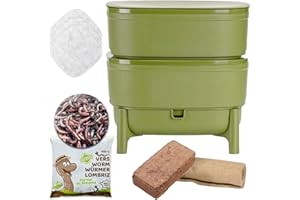 MOUTTA WORMcube Grün Design & Compact I 2-Etagen-Wurmkomposter I 250 gr Kompostwürmer / 500 STK. I Komplett-Set I Stoppfilter zum Ertrinken von Würmern