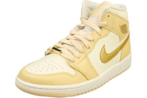 NIKE Air Jordan 1 Mid SE - Zapatos para mujer (FB9892-200, vainilla pálida/leche de coco/vela/dorado metálico)